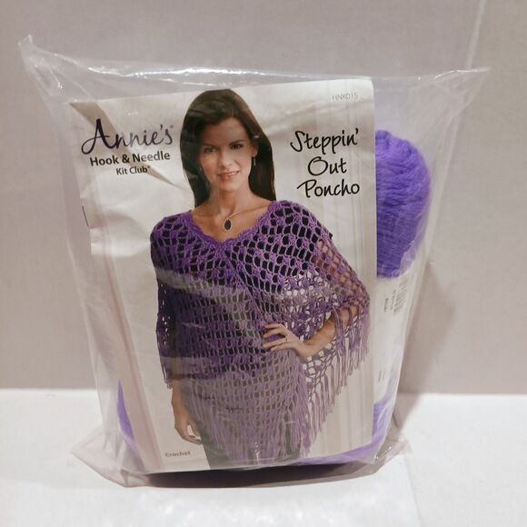 Annie's Hook & Needle Kit Club-Steppin Out Poncho Kit-HNK015-Crochet-Purple - Picture 1 of 5